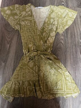 Olive Green Paisley Wrap Dress